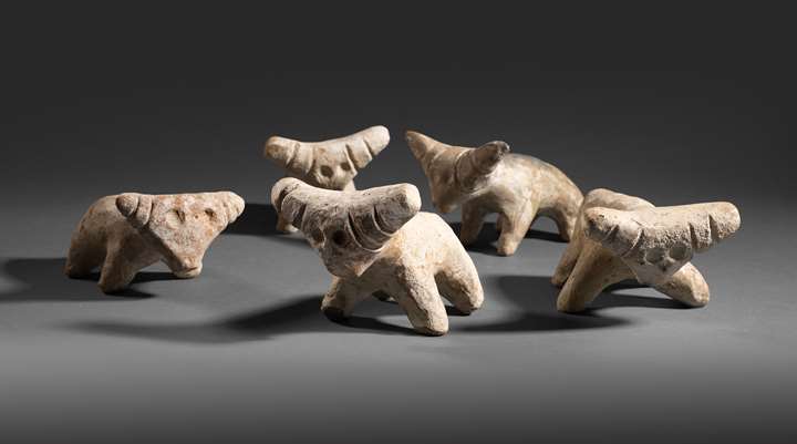 A group of five Anatolian terracotta bulls